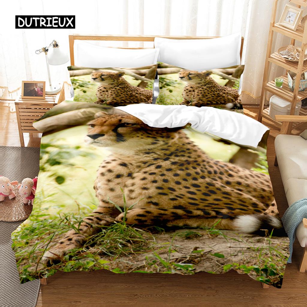 Tiger Duvet Cover Set King Wild Theme Twin Bedding Set Animals Pattern Decor Comforter Cover Microfiber Animal Theme Quilt Cover