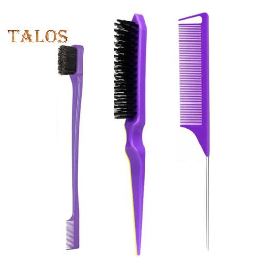 3Pcs/Set Hair Styling Comb Kit with Double-side Edge Control Teasing Bristle Brush Rat Tail Women Comb Back Brushing Combing Braiding Slicking