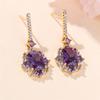 Luxury Female Purple Red Square Zircon Stone Drop Dangle Earrings Unique Gold Color Evening  For Women