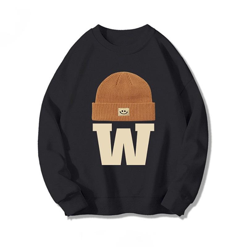 American Retro Style W Print Round Neck Sweatshirt L