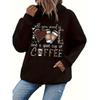 Womens Comfort Fleece Hoodie Coffee Cup Leopard Heart Print Coffee Bean Alphabet Pullover
