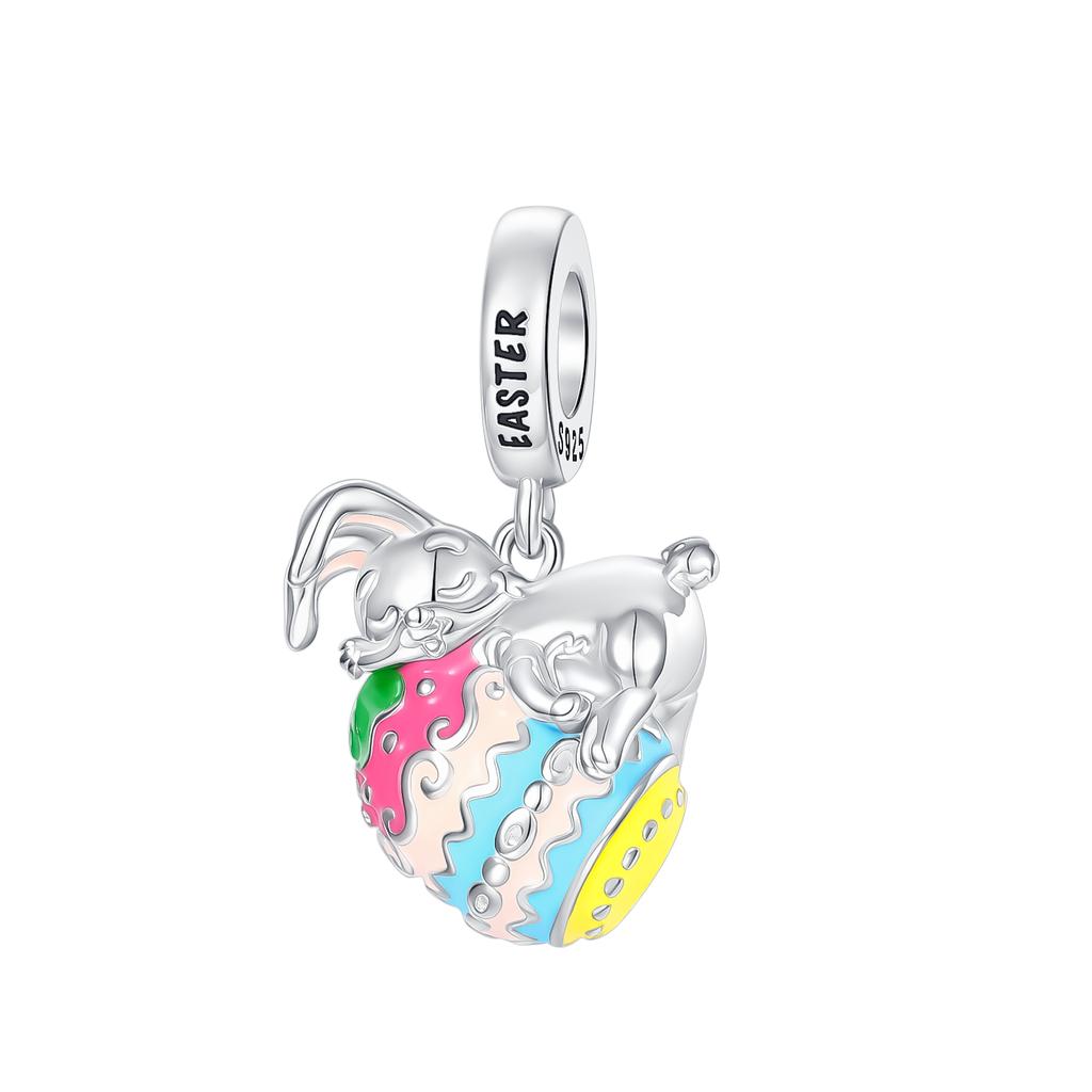 925 Silver The Easter Egg Pendant Can Be Opened Rabbit Charms Bead Fit Original Pan Bracelets Women DIY Fine Jewelry Party Gift