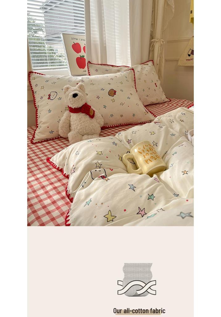Fresh Spring/Autumn Cotton Girlish Bedding: 3-Piece Duvet Cover and Sheet Set, All-Season Comfort