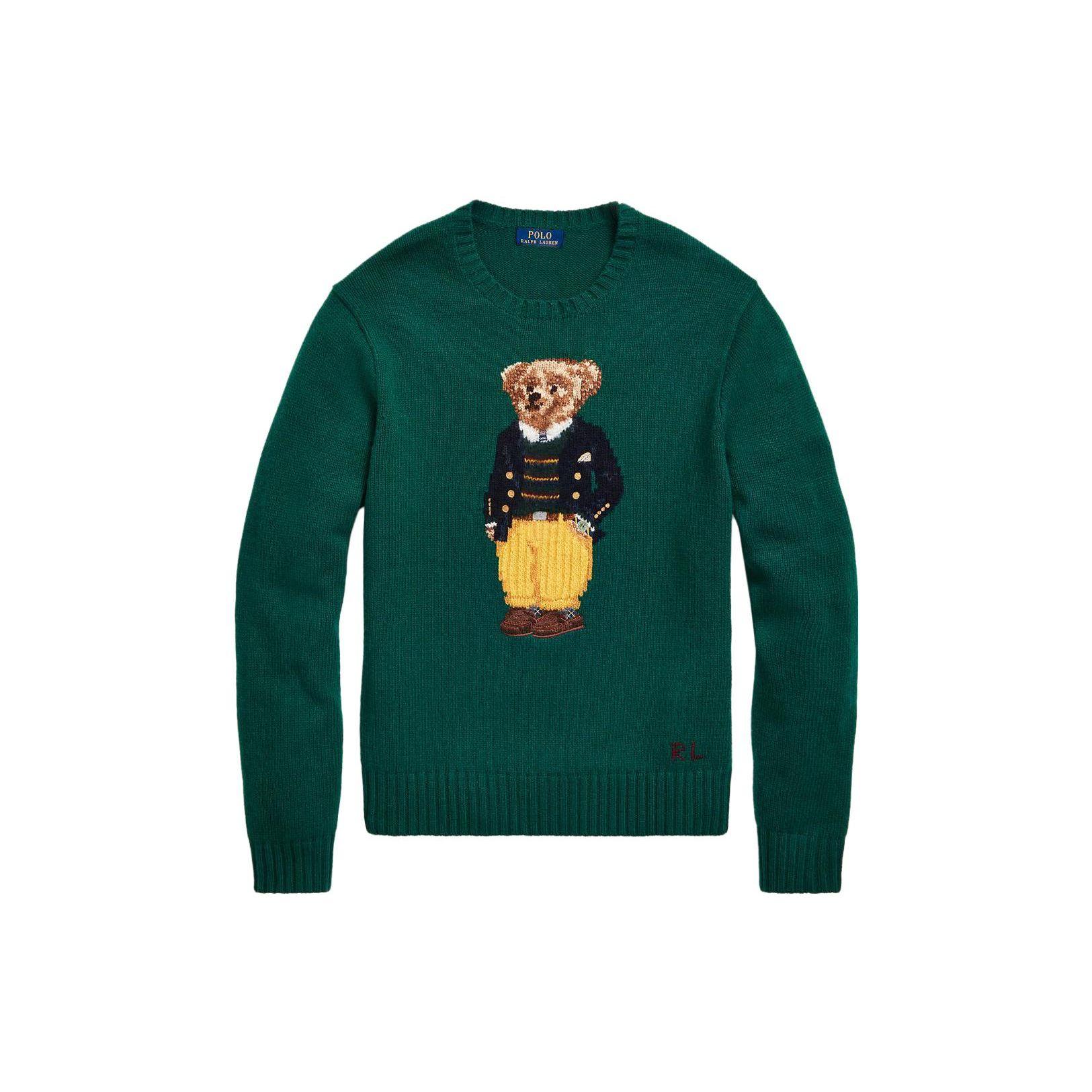 

Polo Ralph Lauren SS23 Свитер с вышивкой в виде плюшевого мишки, круглым вырезом и длинными рукавами, мужской свитер, зеленый 710883139-001 L