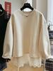 Women's 2024 Lace Splicing Faux Two-Piece Round Neck Sweatshirt - Spring/Autumn Casual Loose Fit
