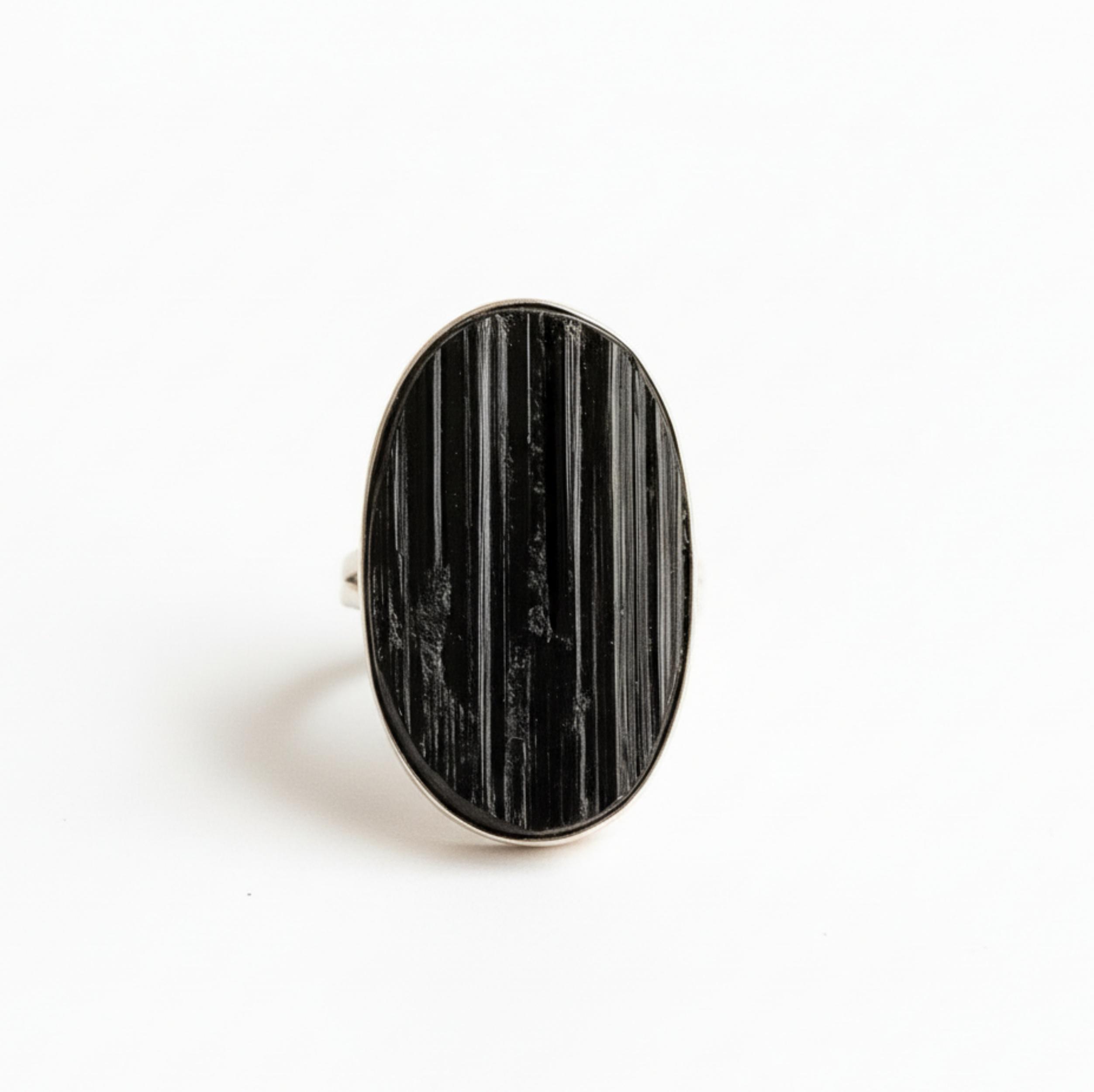

Кольцо-заявление с необработанным черным турмалином, 925 проба, цельное стерлинговое серебро, овальное кольцо с крупным драгоценным камнем 12 серебряный