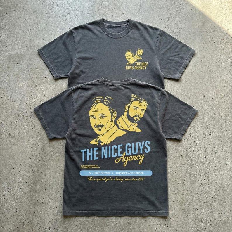 Nice Guys Agency Tshirt Funny Cult Classic Movie Graphic Print Short Sleeve Harajuku Y2k Casual Tshirt Unisex Unisex Streetwear