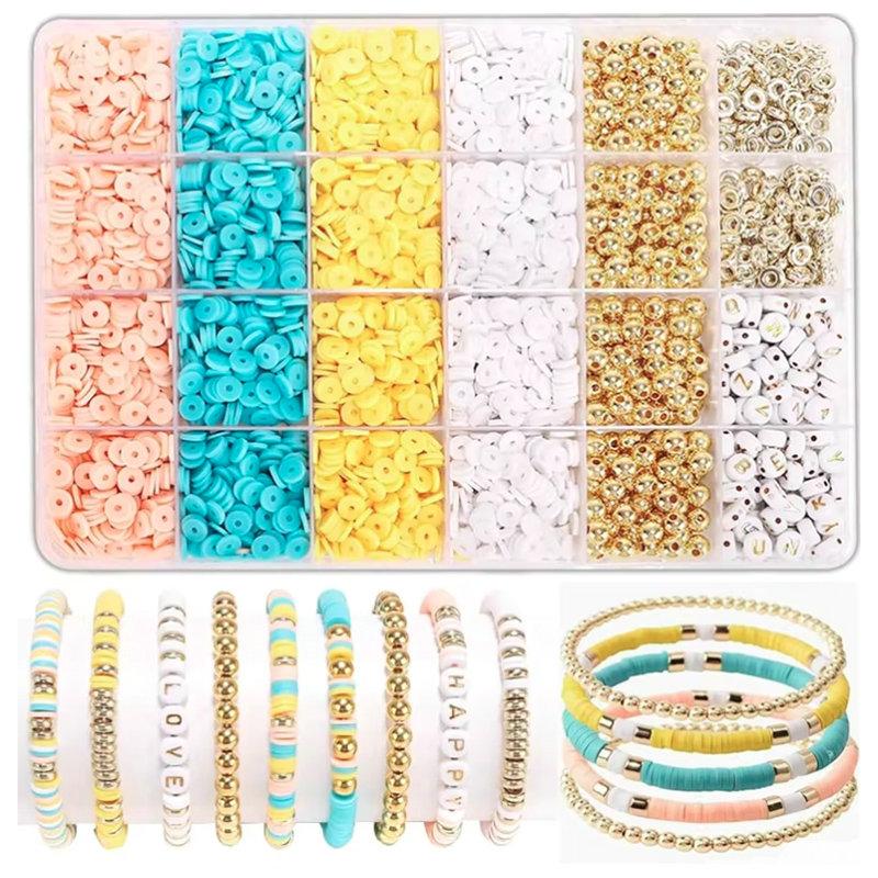 24 Colors Clay Beads Bracelet Making Kit Flat Preppy Beads Polymer Clay Beads Kit for Friendship Bracelets Making Craft DIY