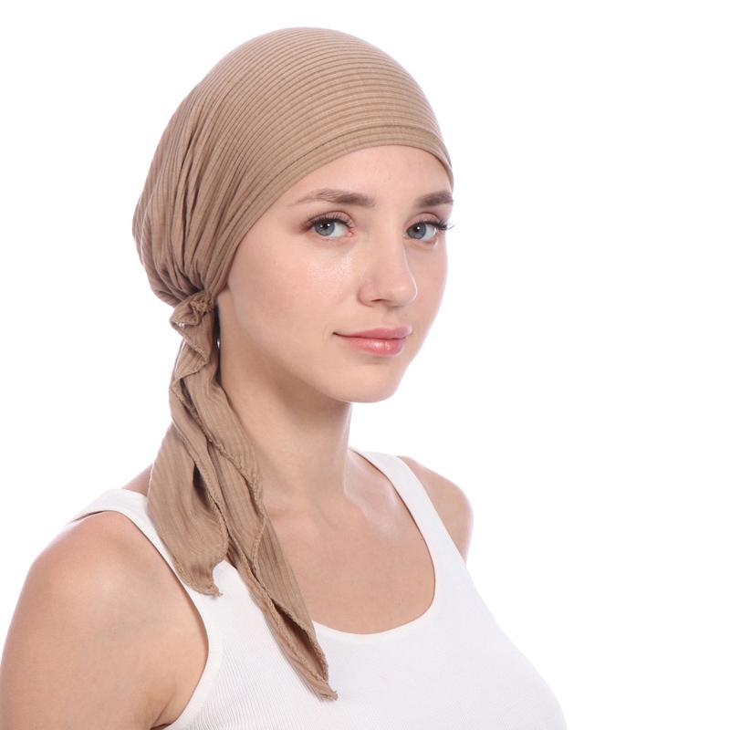 New Elastic Cotton Solid Color Wrap Head Scarf Hats Muslim Turban Bonnet for Women Inner Hijab Hat Fashion Female Turbantes Caps