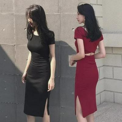 Korean-Style Sexy Backless Midi Slit Dress - Women's Spring/Summer 2025 Collection