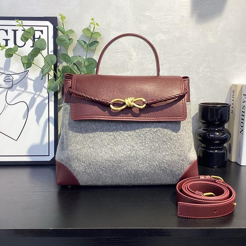 Bolsa de mão de lã de alta qualidade transfronteiriça feminina 2026 nova bolsa tote com fivela de laço bolsa de ombro mensageiro