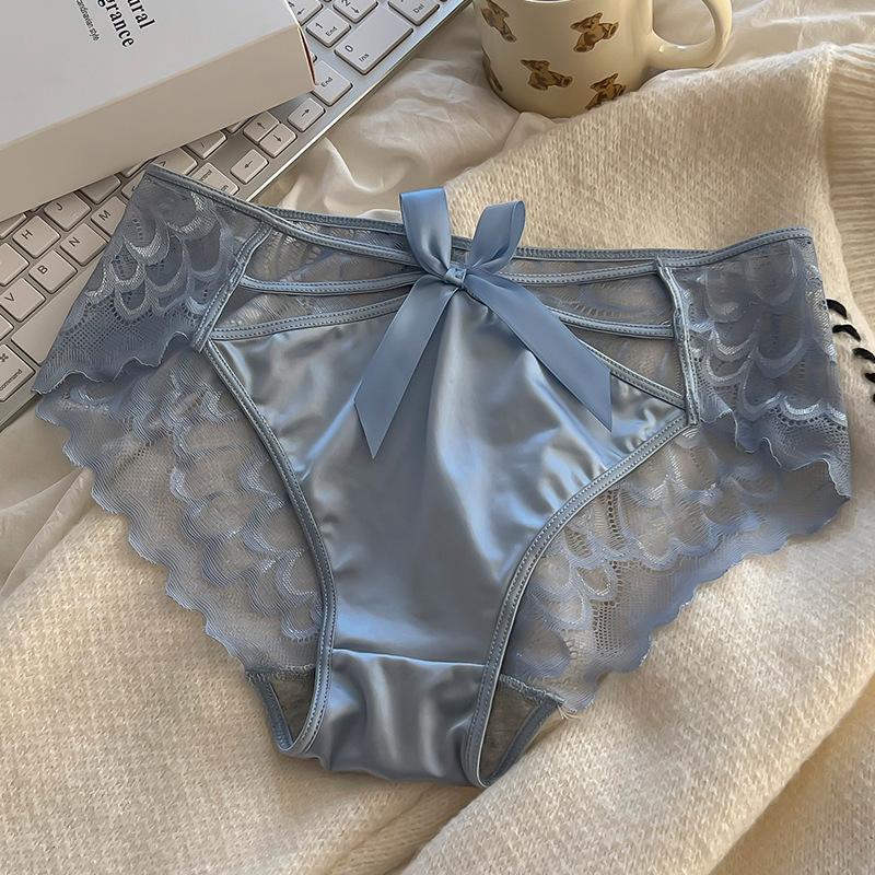 Pure Desire Wind Sexy Lace Bow Tie Cross Underwear Women's Pure Cotton Crotch Middle Waist Briefs Breathable Triangle Panties