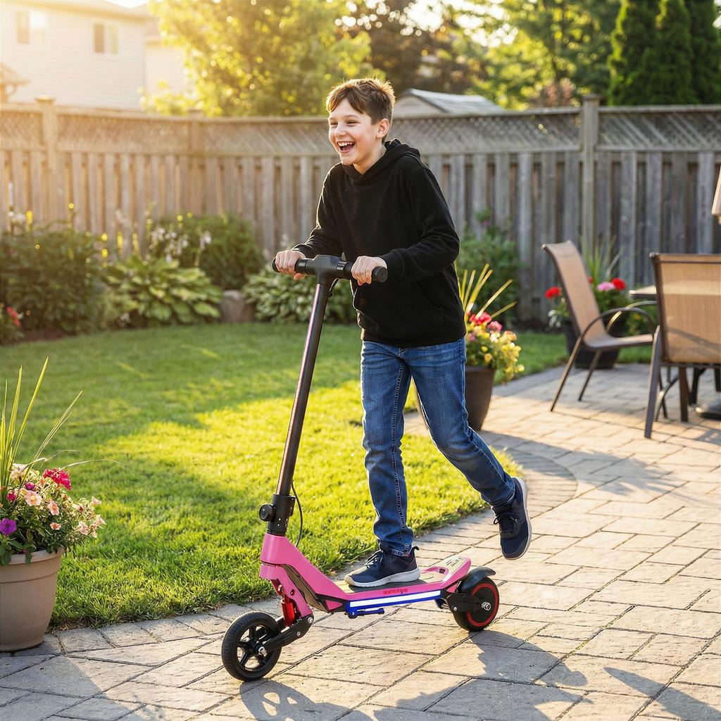 Electric Scooter for Kids, Foldable E Scooter for Age Age 6+ with LED Display, RGB lights, Up to 16km/h, Pink