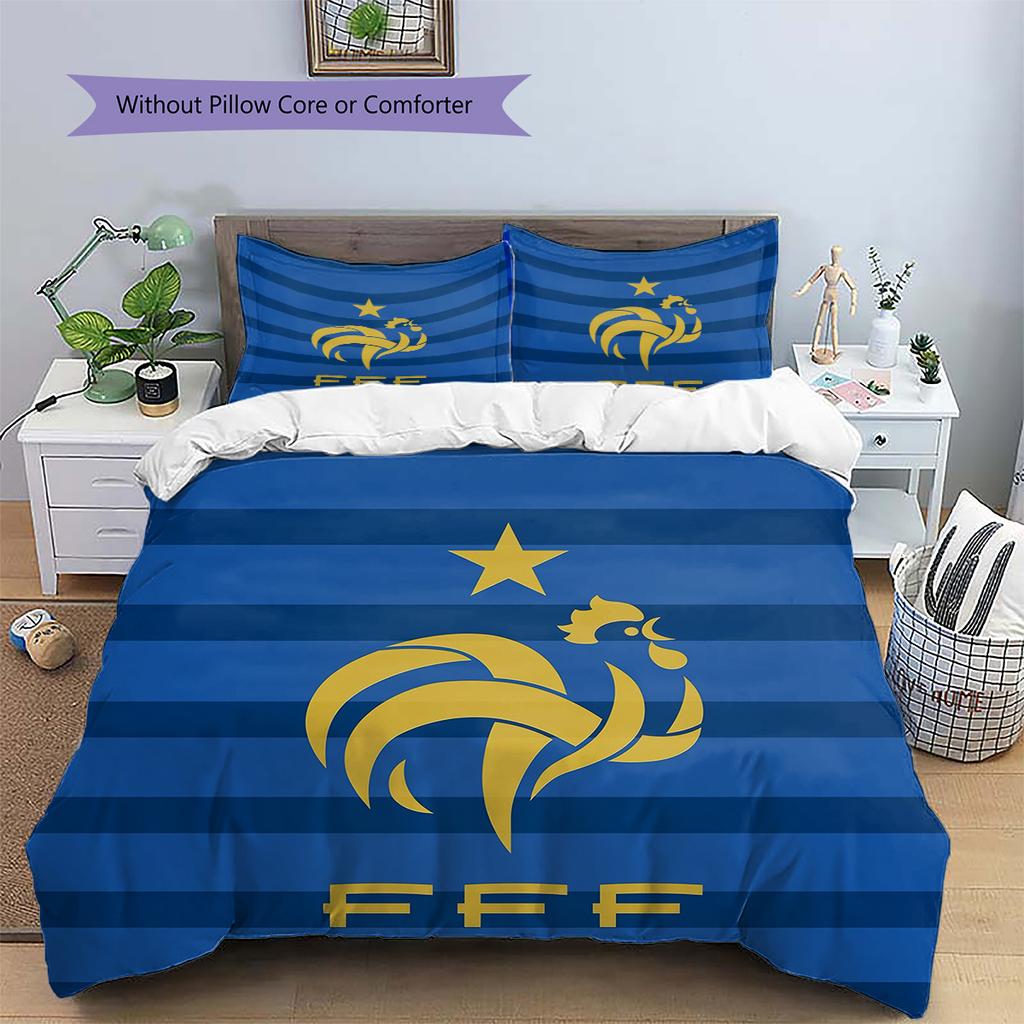 French Football Federation Pattern Bedding Quilt Set Home Decoration Gift (1 * Duvet Cover + 2 * Pillowcase Without Core)