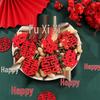 Double Happiness Wedding Bed Decor Set with Flocking Cloth and Mini Hand-Thrown Fruit Plate