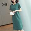 Women Casual Striped Middle Dress Short Sleeve Loose Round Neck Summer Lightweight Comfortable Office Beach Party Dress