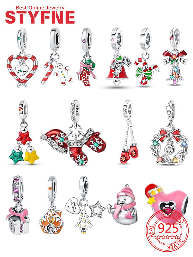 Charms Christmas Series Christmas Hat Socks Bell Snowman Copper Beads Pendant Women Original Bracelet Diy Christmas Gift