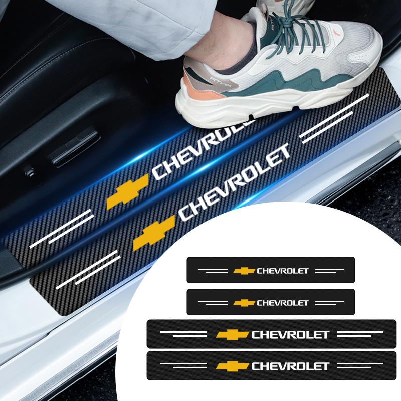 4Pcs Car Door Plate Carbon Fiber Threshold Protector Sticker Decals for Chevrolet Malibu Trax Aveo Colorado Cruze Spark Captiva
