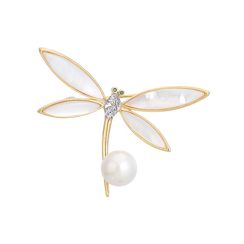 

White Shell Dragonfly Brooch 2025 New Trendy High-end Corsage Women s Pin Exquisite Luxury Suit Accessories Autumn