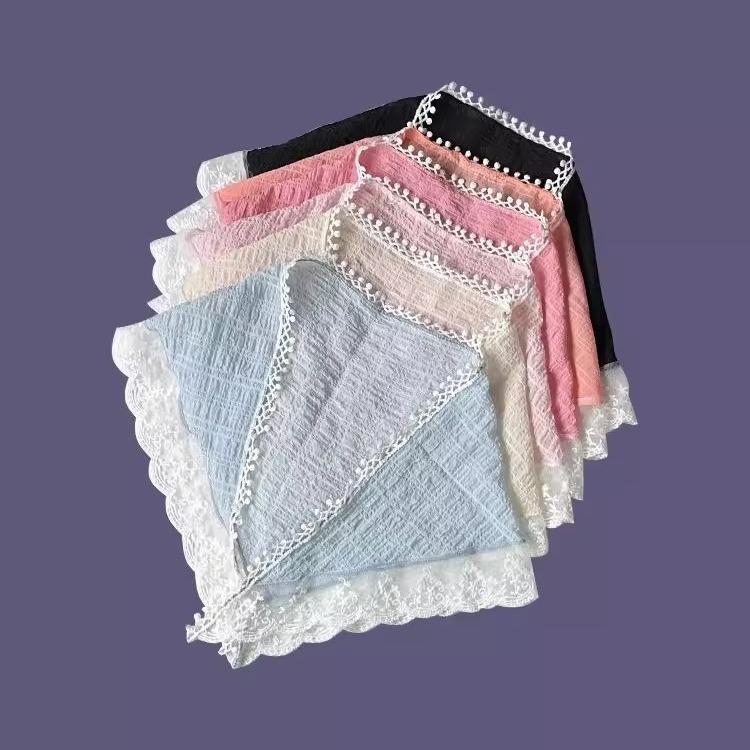 Headscarf Female Bag Head Triangle Seaside Photo Headscarf Headscarf Xinjiang Travel Wear Headscarf White Lace
