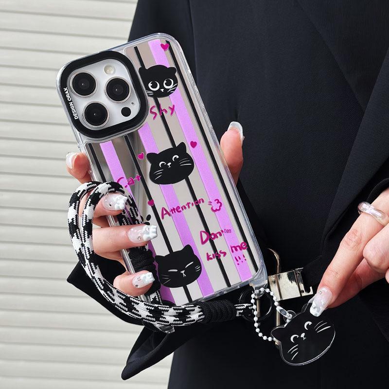 Zhitai Cartoon Mirror Case for iPhone 15 Pro/14 Pro Max/13/12/16 with Lanyard