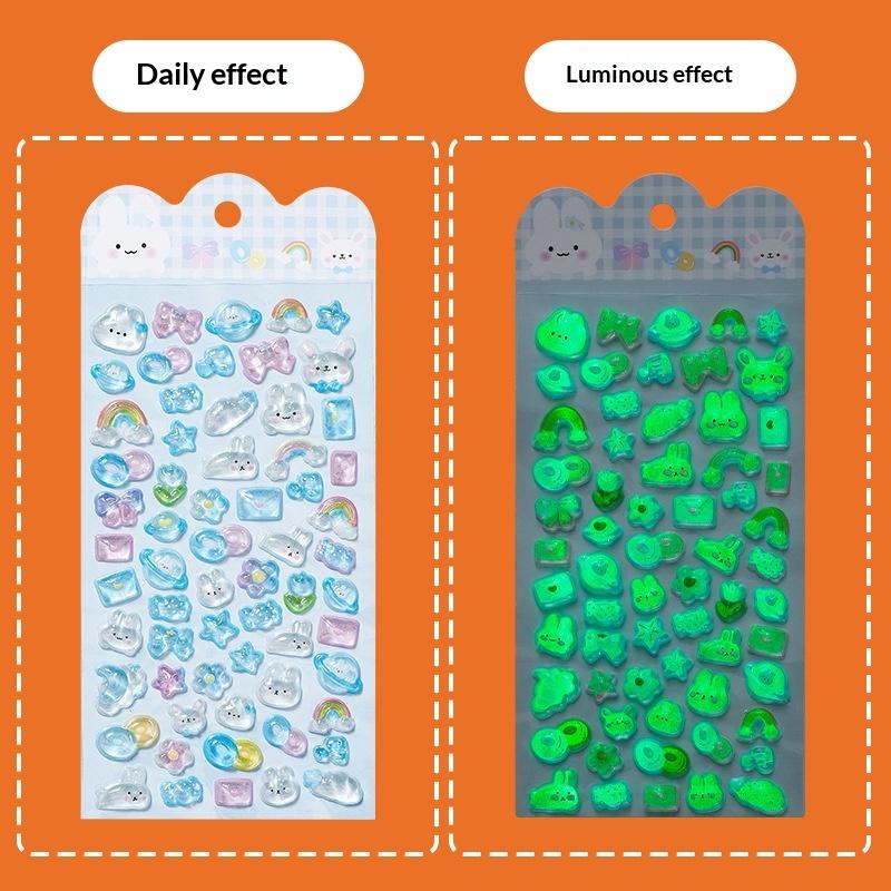 Cute Cartoon Animal Noctilucent 3D  Relief Stickers Fun Aesthetic Stickers Diy Phone Case Diary Stationery Sticker Gift