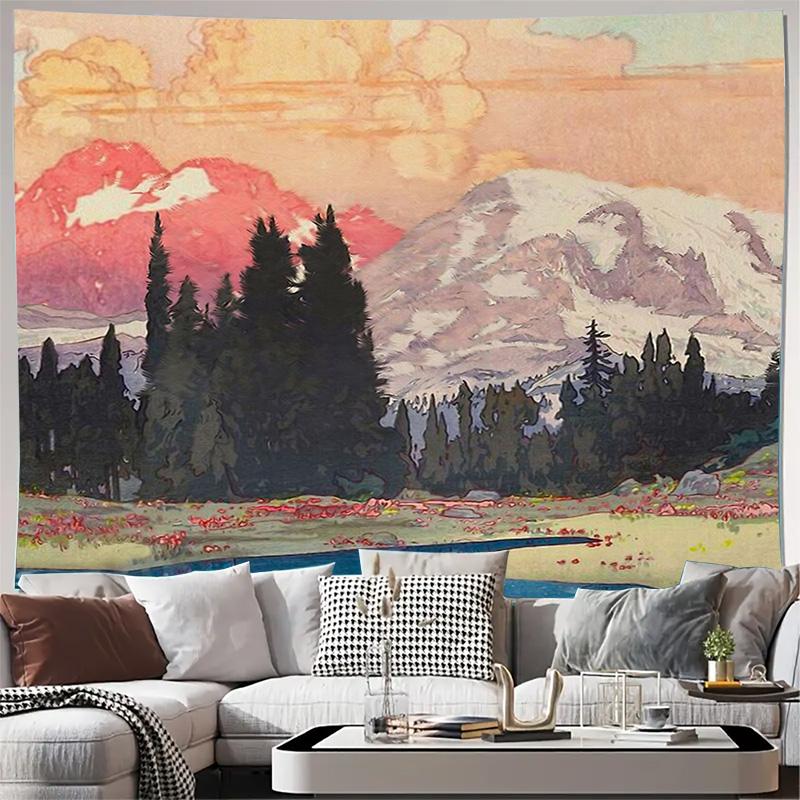 Nature Landscape Tapestry Forest Mountain Scenery Wall Hanging Home Decor Room Aesthetic Vibe Bohemian Wall Art Gift Vintage Sty 74x94cm(29x37in)