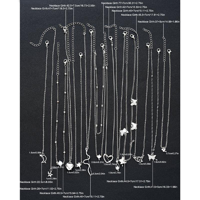 12 Pcs Heart Pendant Necklaces Set for Women Simple Butterfly Star Moon Heart Design Pearl Necklace Daily Vacation Wear Jewelry