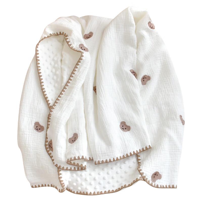 GPPNKC Baby Embroidered Minky Dot Crepe Blanket