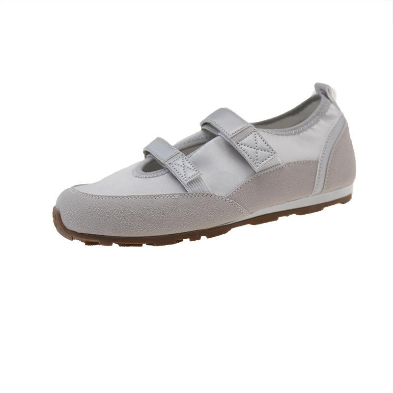 Doppel-Klettverschluss Ballett Einzelne Schuhe Damen Sommer Neu Pendler Vielseitig Lässig Weiches Leder Sport Hohle Farbabstimmung Ballerinas