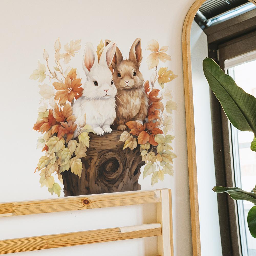 Fun-f64 Cartoon Rabbit Lovers Falling Leaves Bedroom Living Room Wall Beautifies Decorative Wall Stickers