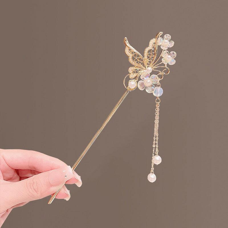 Vintage Chinese Style Hair Stick Tassels Pearls Hairpins Elegant Butterfly Flower Hair Pins Clip Summer Accessories Gifts