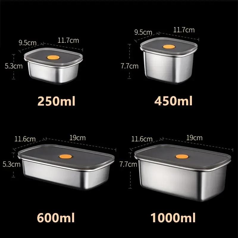 250ML/600ML/1000ML 304 Stainless Steel Bento Lunch Box with Lid Food Containers Fresh-keeping Box Home Leak-Proof Storage Box