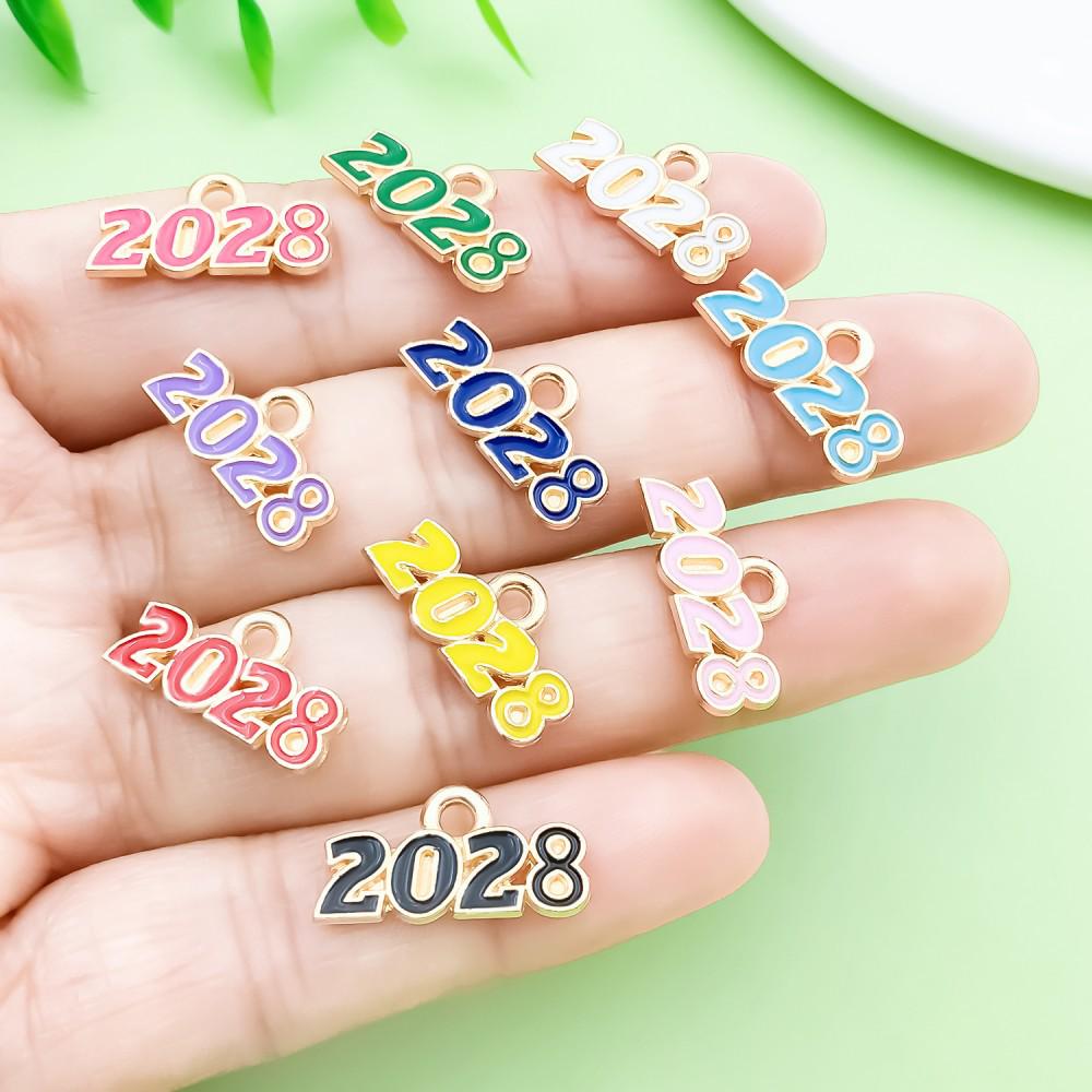10 Colorful Enamel 2028 Year Number Charms for DIY Jewelry and Accessories