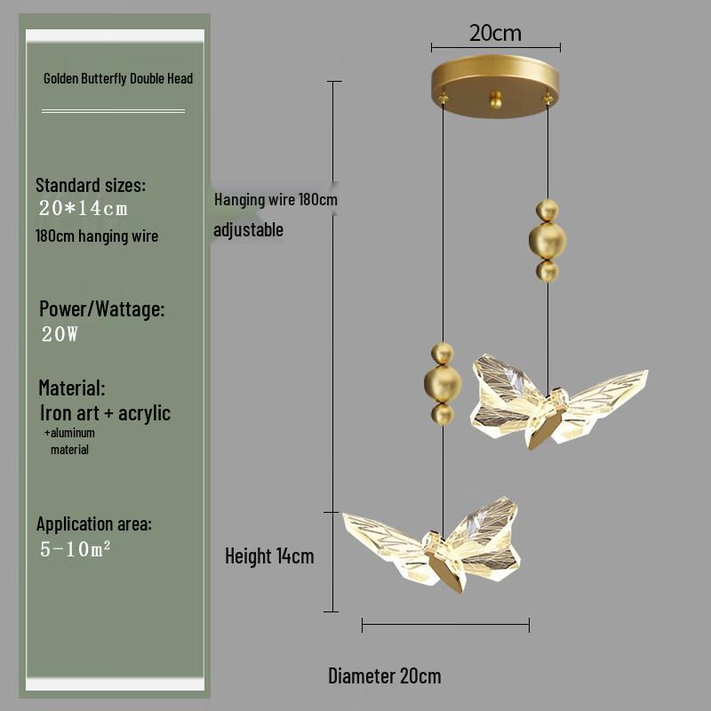 

NuFeng Golden Butterfly Double-Head Pendant Light