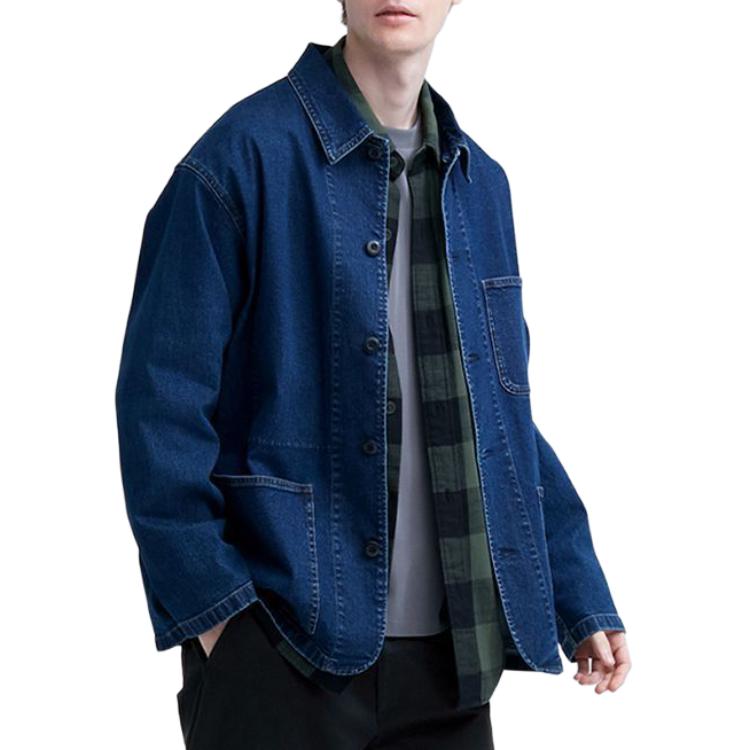 UNIQLO Solid Color Casual Denim Pointed Collar Loose Jacket Unisex jackets Light-Blue 462430-67