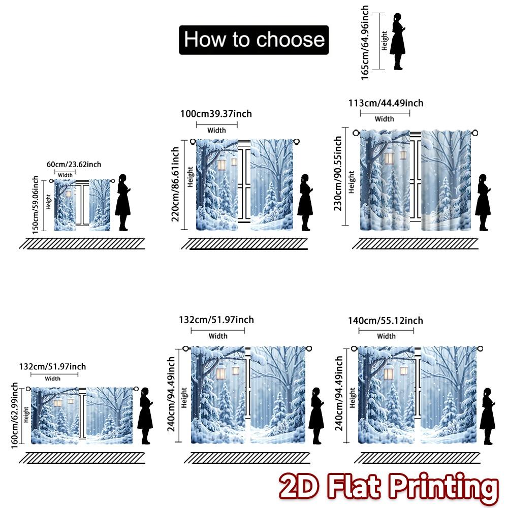 2pcs 2D flat printing Christmas Window Drapes Christmas Forest Scene Machine Washable Fabric Without Electricity Family Party