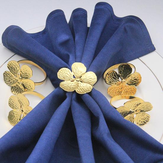 6 Pcs Flower Napkin Rings Metal Napkin Holders Silver Golden Flower Napkin Rings with Textured Petals for Dinner Table Wedding Party