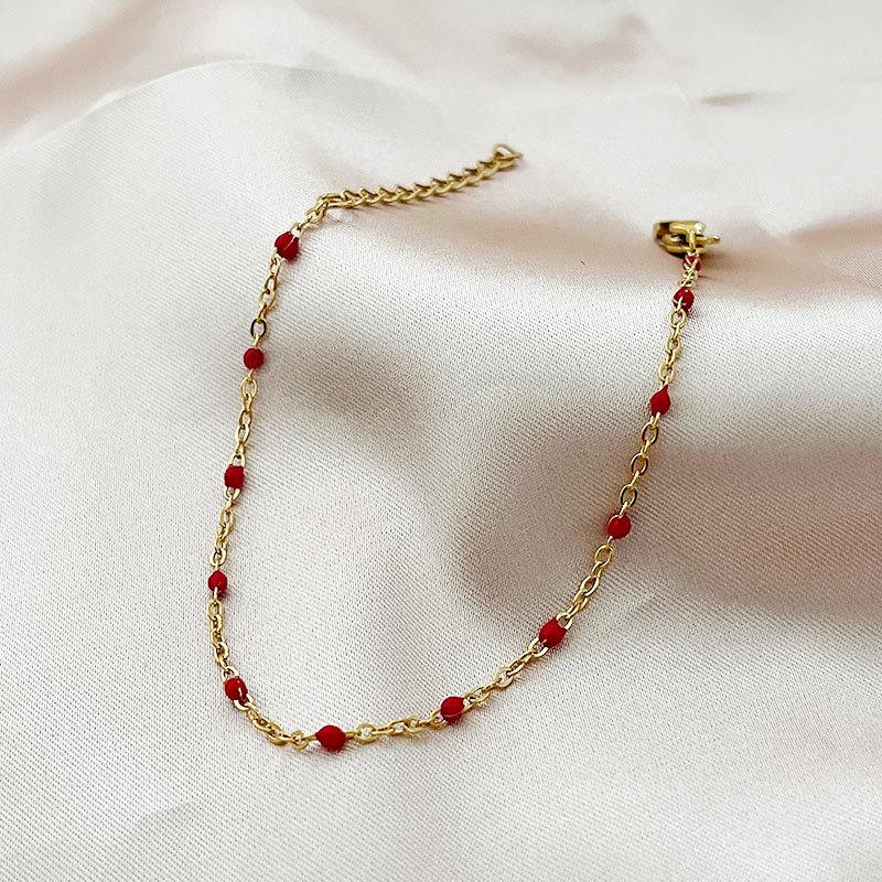 Gold Purple Beaded Chain Bracelet – Dainty Enamel Bead Minimalist Jewelry, Sweet Everyday Gift for Women