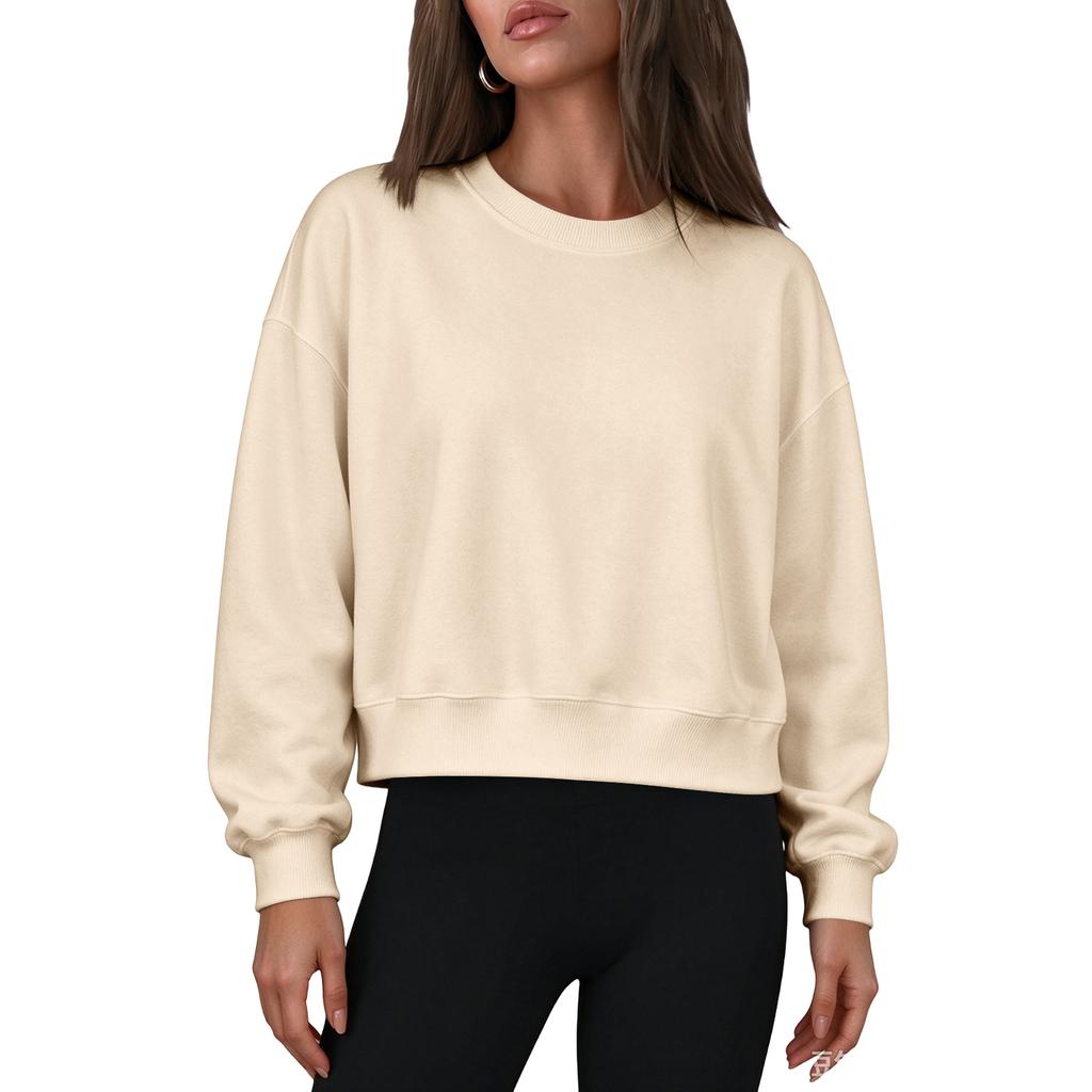 Women's Casual Color Cropped Crewneck Pullover Sweatshirt for Everyday Outfits