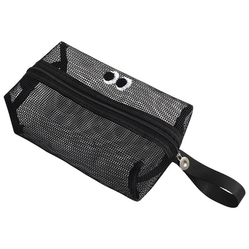 Tragbare Kulturtasche im Stil - Niedliches Design mit großen Augen, Reise-Kosmetik- und Snackaufbewahrung, Netz-Federmäppchen