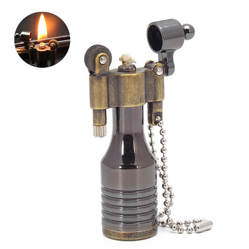 Retro Torch Lighter Grinding Wheel Oil Lighter Key Chain Metal Cigarette Lighter