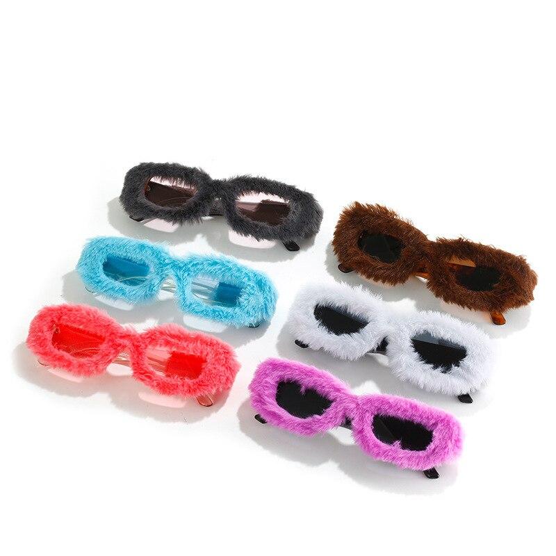 Rectangle Sunglasses Women Fashion New in Furry Frame Vintage Shades Eyewear Brand Design UV400 Winter Party Sun Glasses