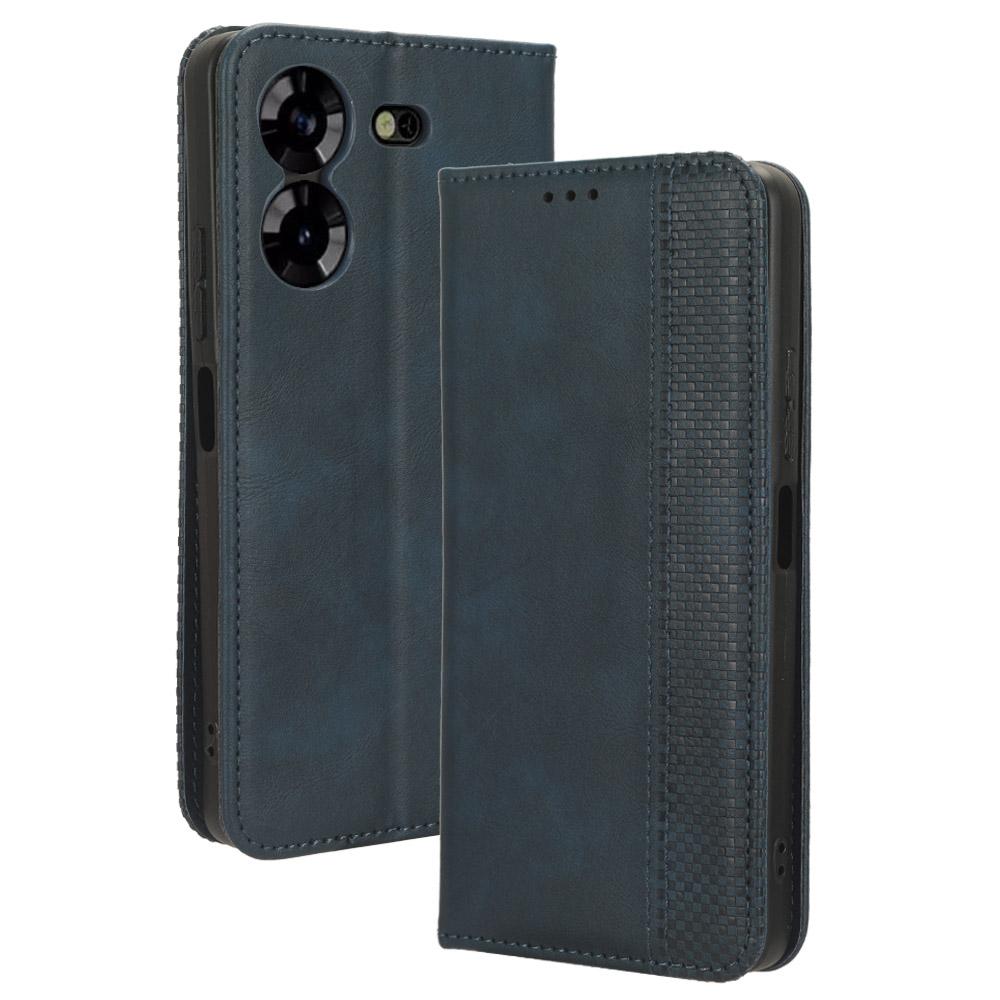 

Magnetic Phone Case for TECNO Pova 5 4G/LH7N Phone Cover Stand Wallet Retro PU Leather Shell Blue