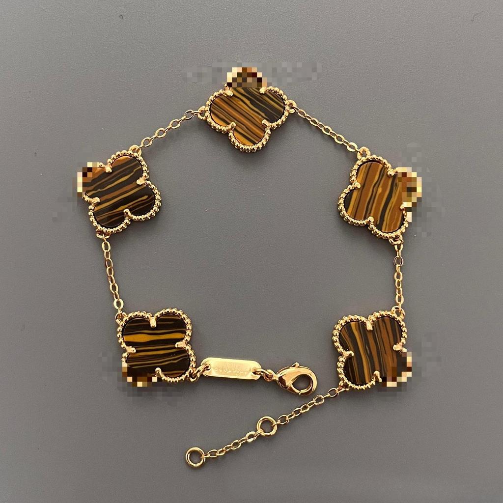 Mote 15mm Firkløver Femblomst Armbånd for Kvinner 18k Dobbeltsidig Perlemor Enkelt og Mote Allsidig Armbånd