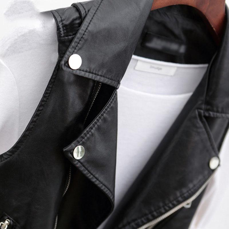 Spring and Autumn Women's Short Artificial Leather Vest Korean Style Sleeveless Jacket with Leather Belt