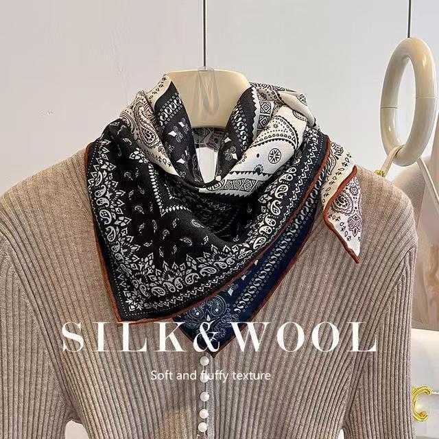 Contrasting Color Cashew Pattern Silk Scarf: Women's Fashion Shawl, Neck Tie, or Waist Wrap.