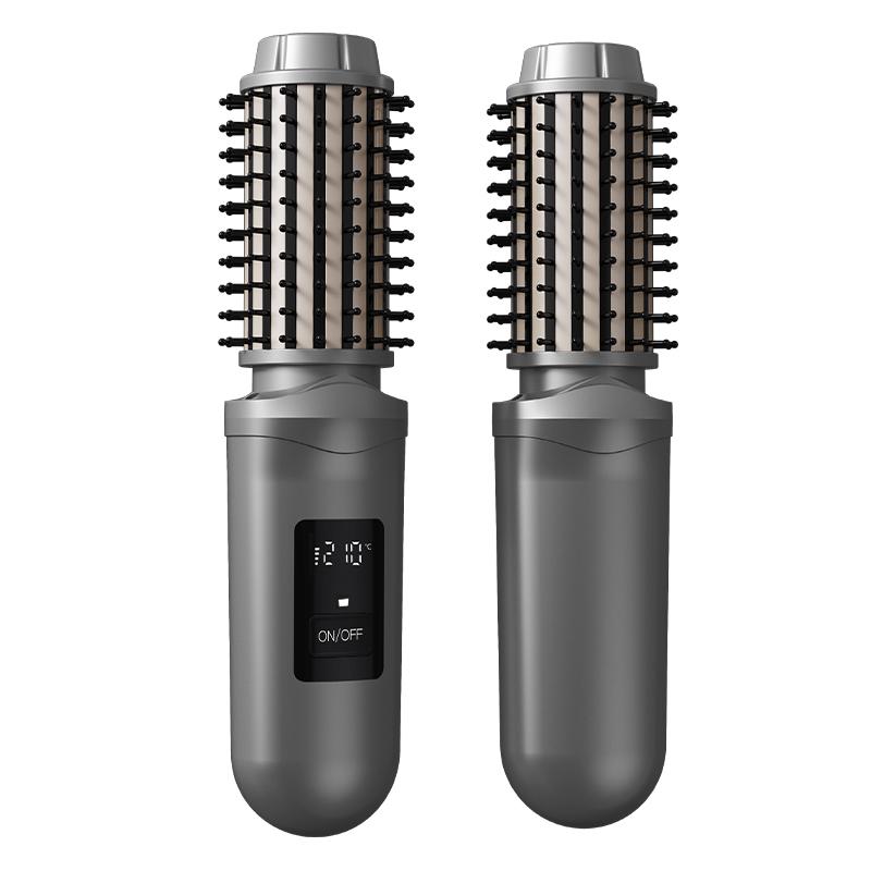 Electric Hot Hair Curling Iron Brush LCD Ceramic Comb 3 in 1 Ionic 360 Rotating Wave Hair Thermal Round Brush 7.4v серый