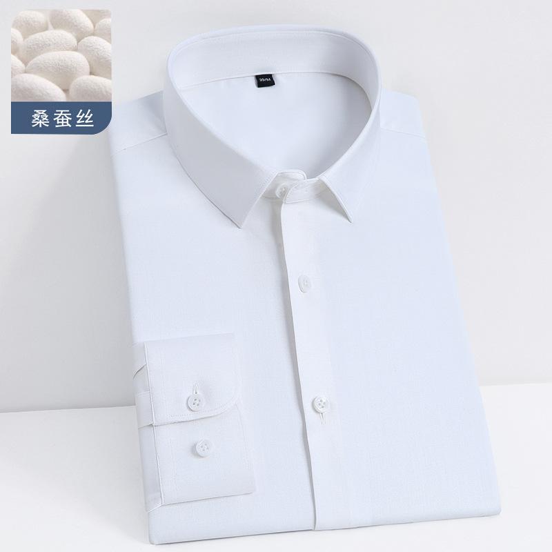 

Mulberry silk shirt men s long sleeved high elasticity, no ironing, no marks, light luxury business casual shirt S