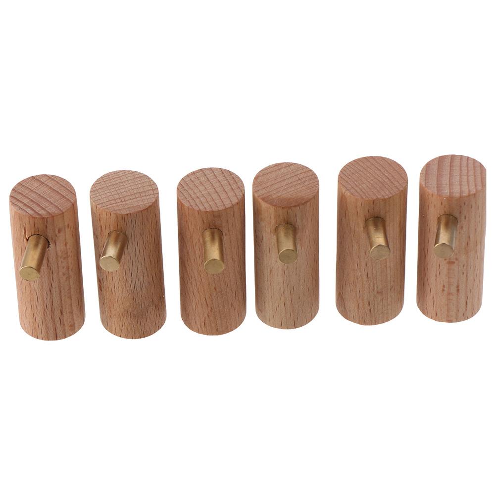 

6Pcs Wall Mount Copper Hook Beech Towel Hook Durable Wooden Hook Home Kitchen Bathroom